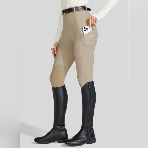 Athleisure Khaki WILLIT Equestrian Riding Pants W/ Knee Patch/pockets NWT Sz XL - Picture 2 of 10